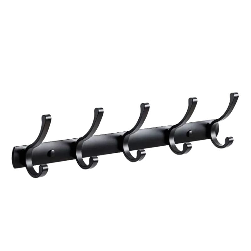 Cuier perete metalic negru 10 carlige, otel inoxidabil 44 cm, montaj cu suruburi