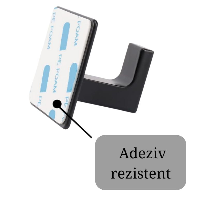 Set 4 Cuiere Autoadezive Otel Inoxidabil, Fara Gaurire, Rezistente la Apa si Rugina, Montaj Usor, Pentru Baie, Bucatarie, Usa, Negru 4.5x4.5 cm