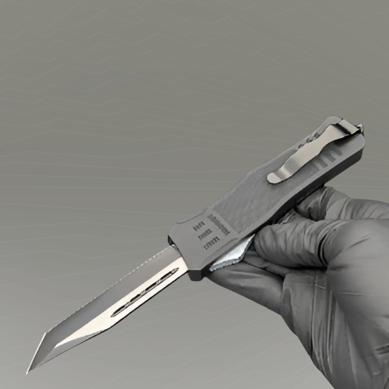 Cutit Automat Cu Arc, Otel Inoxidabil 440, 20.5 cm, Lama 8 cm, Negru, Teaca Cordura, Spargator Sticla