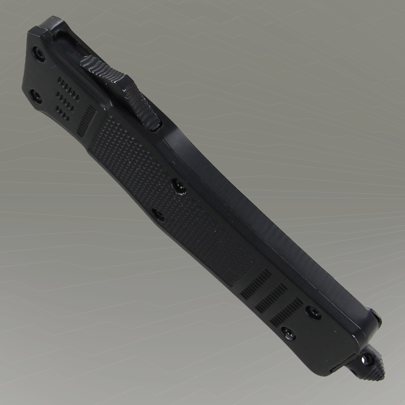 Cutit Automat Cu Arc, Otel Inoxidabil 440, 20.5 cm, Lama 8 cm, Negru, Teaca Cordura, Spargator Sticla