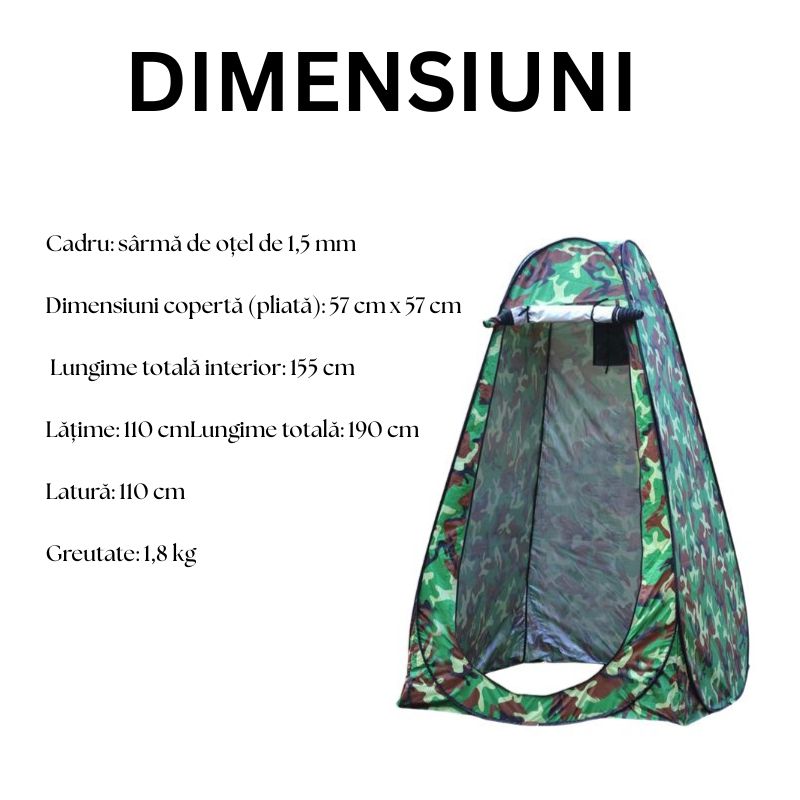 Cort dus, solar, asamblare rapida, capac depozitare inclus, pliabil, 110x110x190 cm, model armata