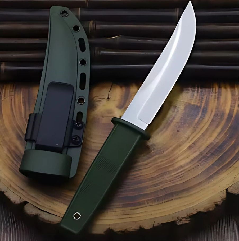 Cutit Vanatoare Pumnal 440C, Lama Otel Inoxidabil, Husa Protectie, Verde Masliniu, 21 cm