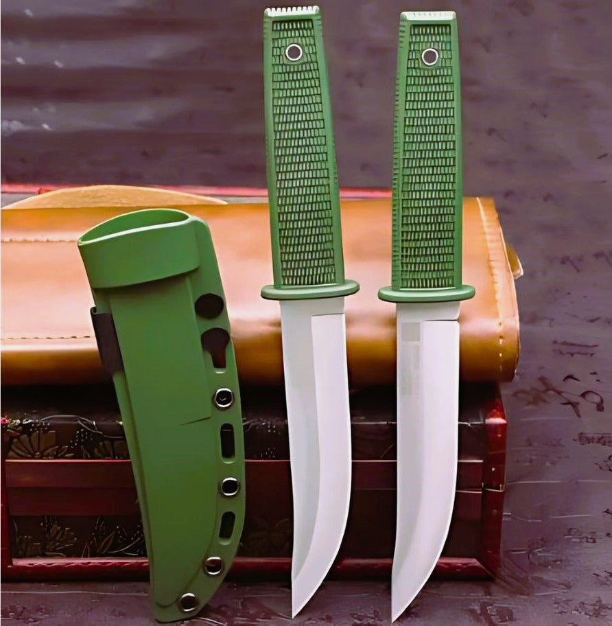 Cutit Vanatoare Pumnal 440C, Lama Otel Inoxidabil, Husa Protectie, Verde Masliniu, 21 cm
