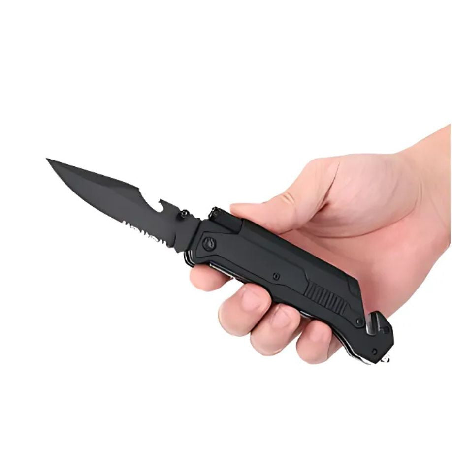 Cutit pliant de supravietuire, multifunctional, 22 cm , negru