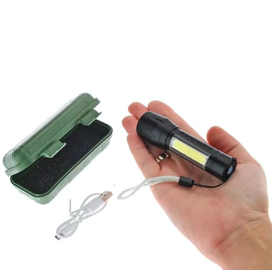 Lanterna LED CREE + COB, Zoom, 1000 Lumeni, Aluminiu, Rezistenta Apa, USB, 10 cm