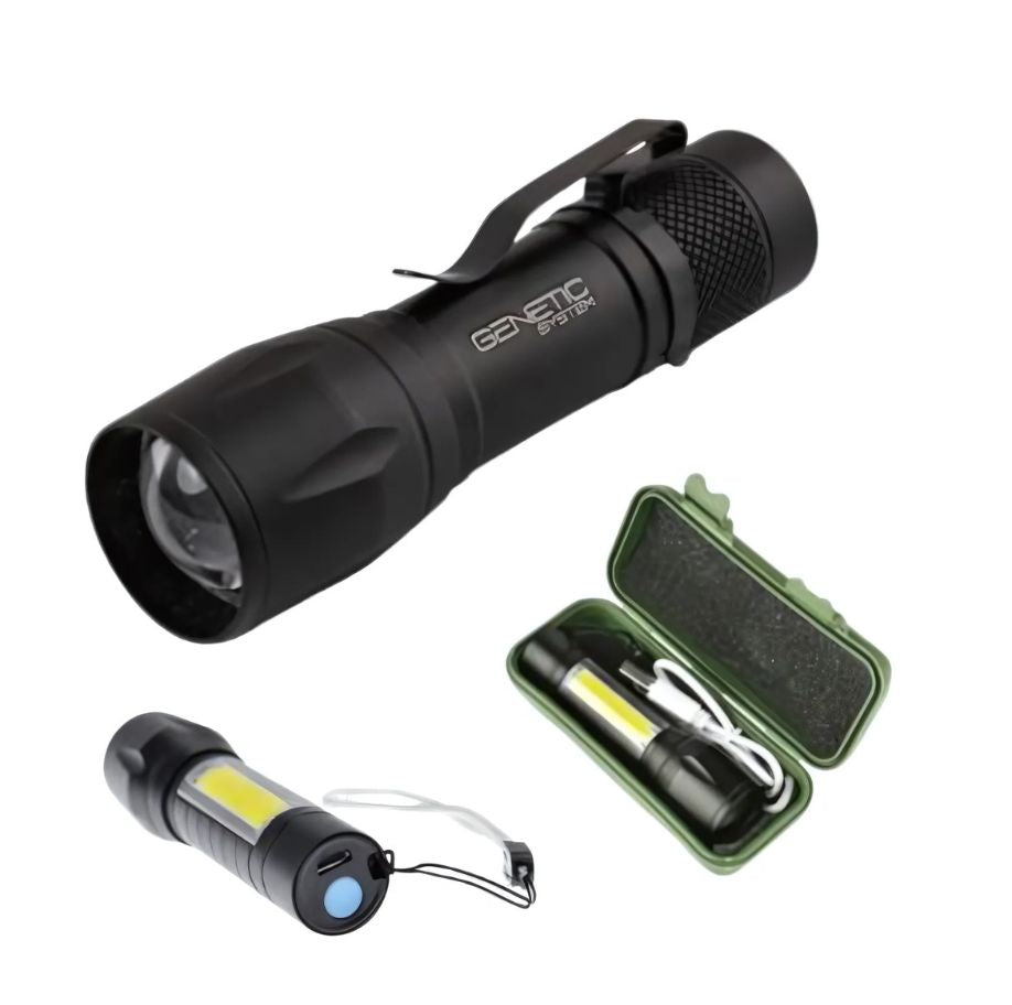 Lanterna LED CREE + COB, Zoom, 1000 Lumeni, Aluminiu, Rezistenta Apa, USB, 10 cm