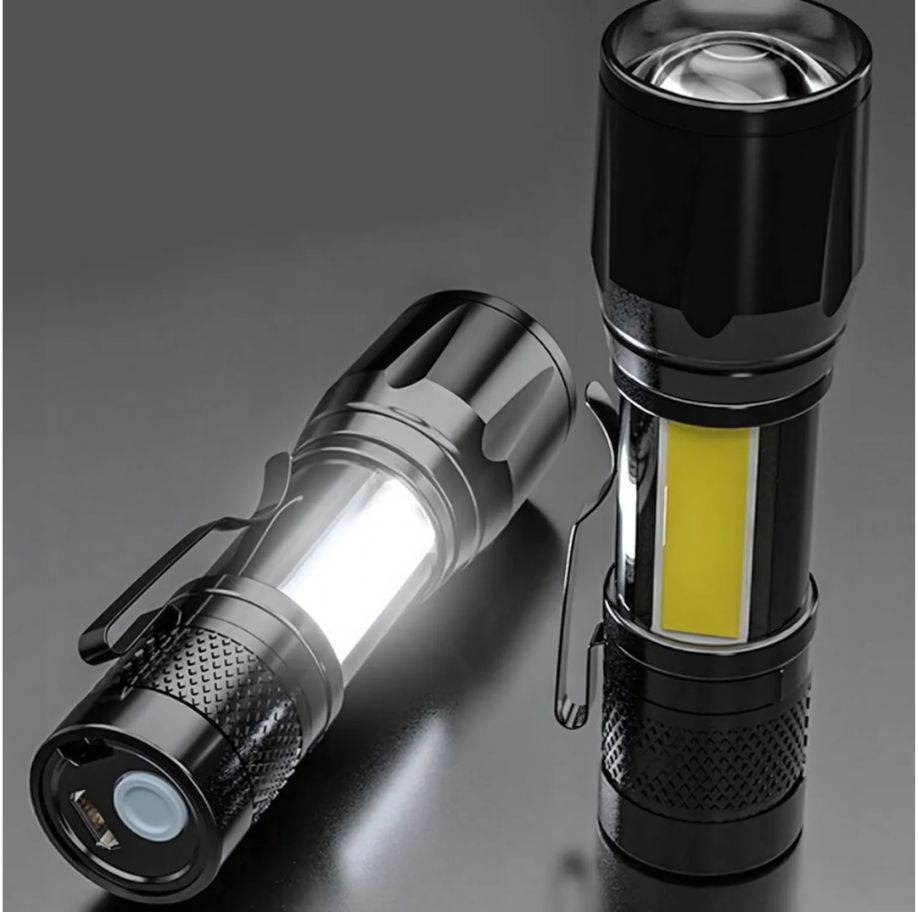 Lanterna LED CREE + COB, Zoom, 1000 Lumeni, Aluminiu, Rezistenta Apa, USB, 10 cm