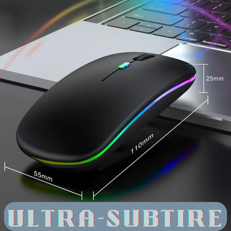 Mouse optic wireless cu iluminare LED RGB, negru, USB si Bluetooth, 3 trepte DPI, baterie reincarcabila, plug & play, compatibil PC si laptop