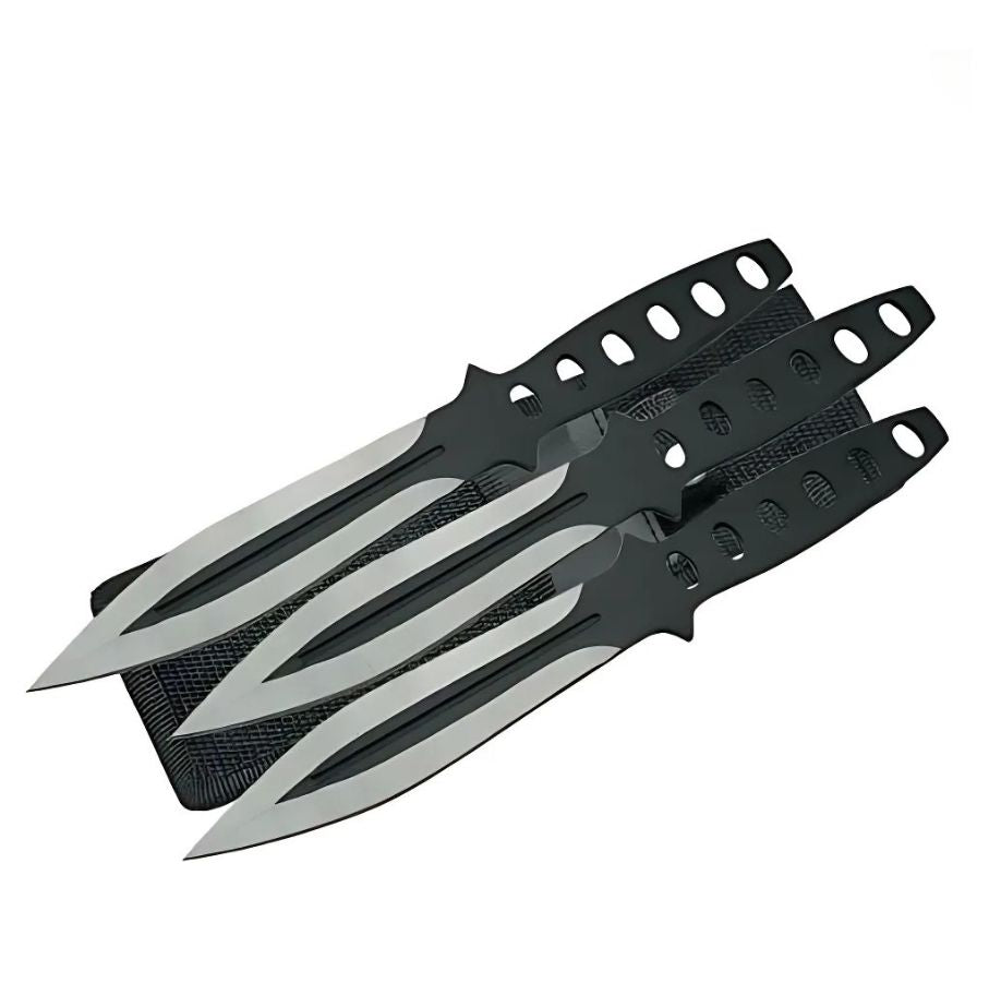 Set 3 Cutite De Aruncat Ballistic Blades, 22.5 cm, Negru, Otel Inoxidabil, Husa Cordura Inclusa