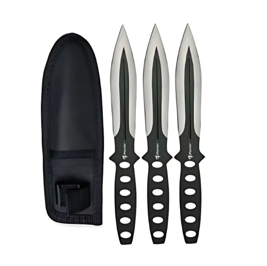 Set 3 Cutite De Aruncat Ballistic Blades, 22.5 cm, Negru, Otel Inoxidabil, Husa Cordura Inclusa