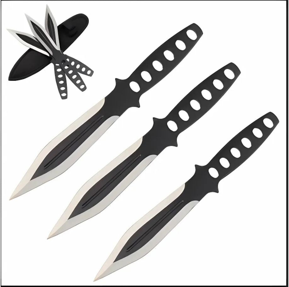 Set 3 Cutite De Aruncat Ballistic Blades, 22.5 cm, Negru, Otel Inoxidabil, Husa Cordura Inclusa