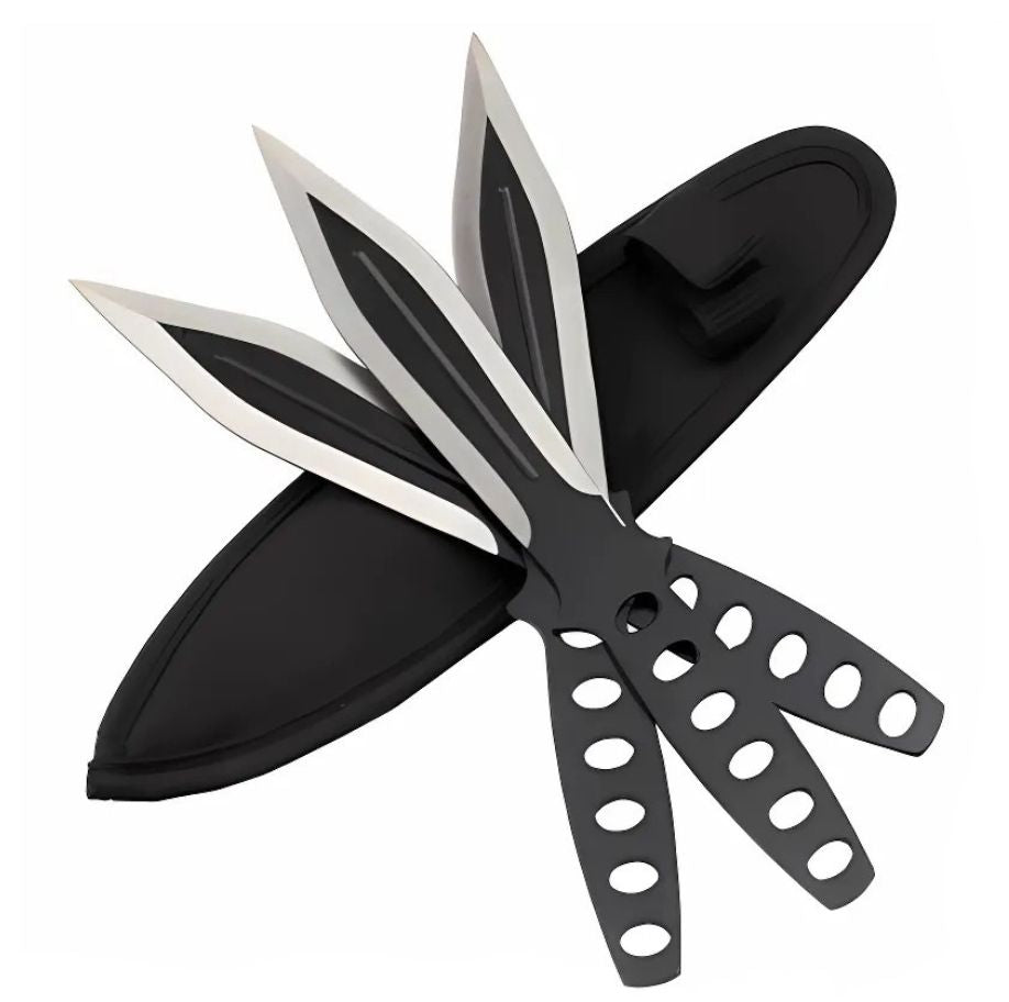Set 3 Cutite De Aruncat Ballistic Blades, 22.5 cm, Negru, Otel Inoxidabil, Husa Cordura Inclusa
