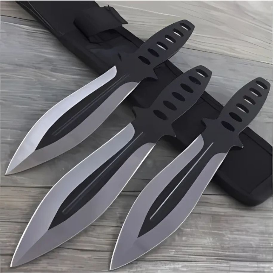 Set 3 Cutite De Aruncat Ballistic Blades, 22.5 cm, Negru, Otel Inoxidabil, Husa Cordura Inclusa