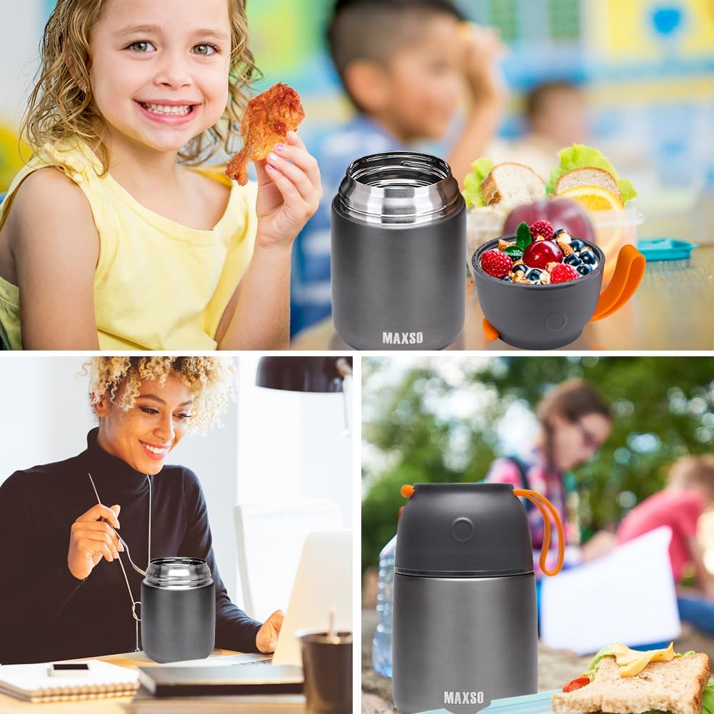 Termos alimente 650 ml inox cu capac bol, lingura pliabila, izolatie termica, etans, mancare calda sau rece, pranz birou scoala calatorii
