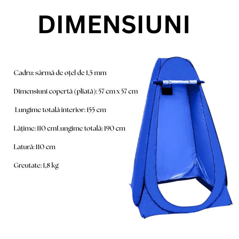 Cort dus, solar, asamblare rapida, capac depozitare inclus, pliabil, 110x110x190 cm, albastru