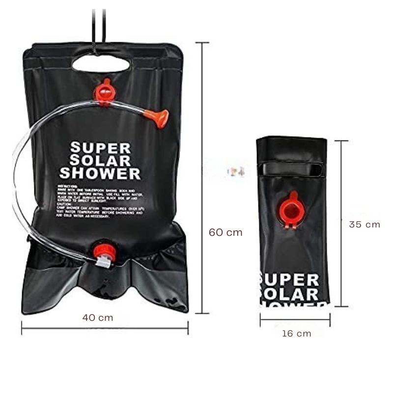 Dus Portabil cu Incalzire Solara - pentru Camping, Furtun cu Robinet, 20L, Inchidere Etansa, Maner pentru Agatare, Negru