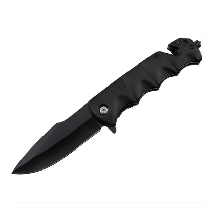 Cutit Pliabil Outdoor 23 cm Negru Lama Inox Taietor Centura Spargator Geam
