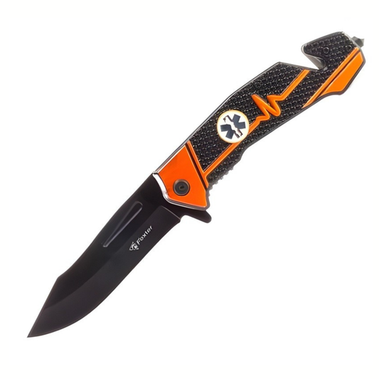 Cutit pliabil  Cribeau, lama inox, maner ergonomic, taietor centura, spargator geam, 22cm, negru