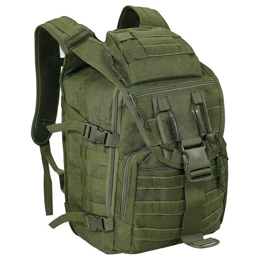 Rucsac militar impermeabil Foxter Tactical 60L verde cu buzunar laptop sistem MOLLE reglabil drumetii camping supravietuire trekking vanatoare pescuit hiking