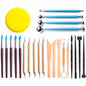 Set 24 unelte modelare ceramica si lut, set scule sculptura lut, accesorii modelaj lut, unelte lemn plastic burete ceramic, kit complet pentru hobby handmade