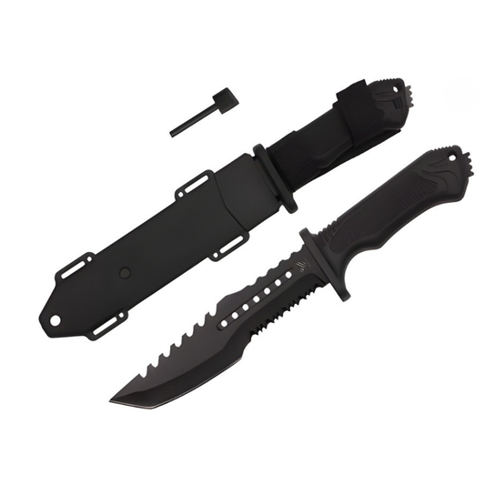 Cutit camping Cribeau, lama fixa otel inoxidabil, strat negru, maner antiderapant, 31cm