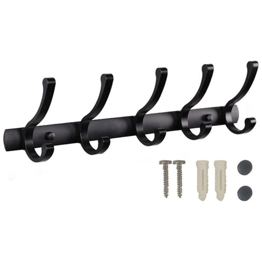 Cuier perete metalic negru 10 carlige, otel inoxidabil 44 cm, montaj cu suruburi