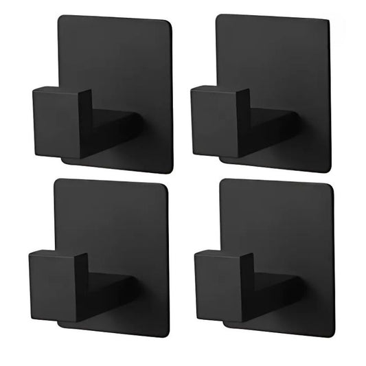 Set 4 Cuiere Autoadezive Otel Inoxidabil, Fara Gaurire, Rezistente la Apa si Rugina, Montaj Usor, Pentru Baie, Bucatarie, Usa, Negru 4.5x4.5 cm