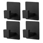 Set 4 Cuiere Autoadezive Otel Inoxidabil, Fara Gaurire, Rezistente la Apa si Rugina, Montaj Usor, Pentru Baie, Bucatarie, Usa, Negru 4.5x4.5 cm