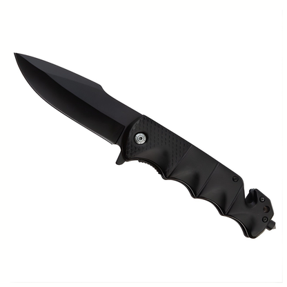 Cutit Pliabil Outdoor 23 cm Negru Lama Inox Taietor Centura Spargator Geam