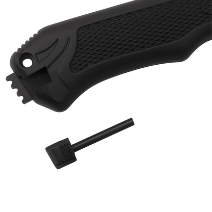 Cutit camping Cribeau, lama fixa otel inoxidabil, strat negru, maner antiderapant, 31cm
