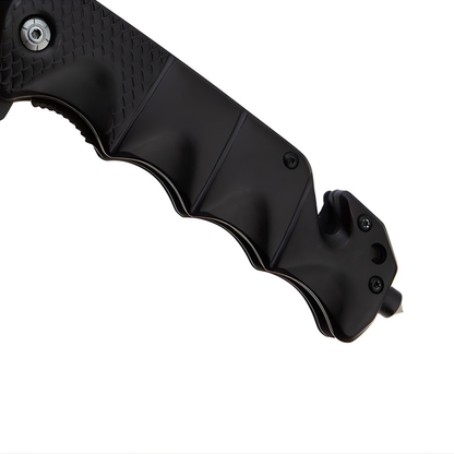 Cutit Pliabil Outdoor 23 cm Negru Lama Inox Taietor Centura Spargator Geam