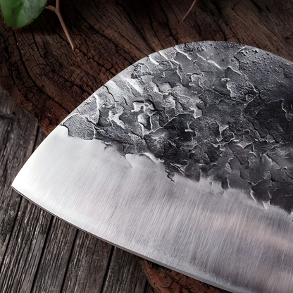 Satar Bucatarie Mare 30 cm, Lama Lata Inox 20 cm, Maner Lemn, Cutit pentru Taiat Carne, Oase si Legume