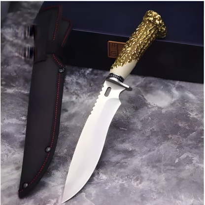 Cutit Outdoor Finka 30 cm cu Husa, Lama Fixa , Maner Otel si Lemn, Cutit pentru Camping, Drumetii si Bushcraft