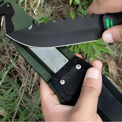 Cutit Outdoor Multifunctional 25 cm cu Husa, Lama Fixa Inox, Aprinzator Foc, Spargator Geam, Taietor Franghie, Cutit Camping si Bushcraft