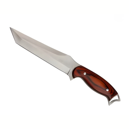 Cutit Outdoor Full Tang 30 cm Tip Tanto, Lama Fixa Inox, Maner Lemn si Otel, Husa Inclusa pentru Camping si Drumetii