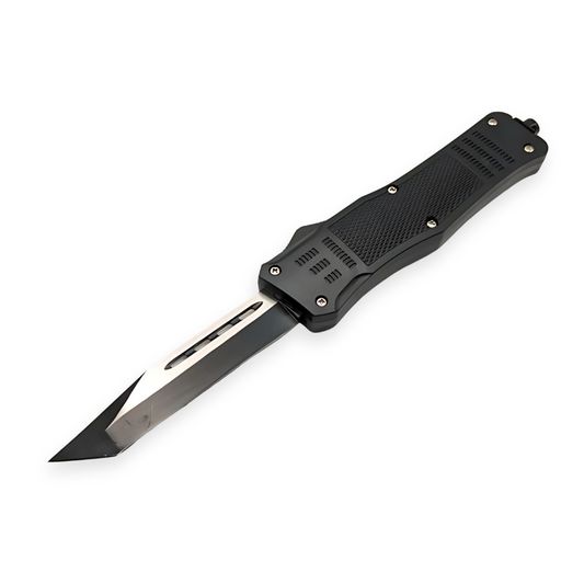 Cutit Automat Cu Arc, Otel Inoxidabil 440, 20.5 cm, Lama 8 cm, Negru, Teaca Cordura, Spargator Sticla