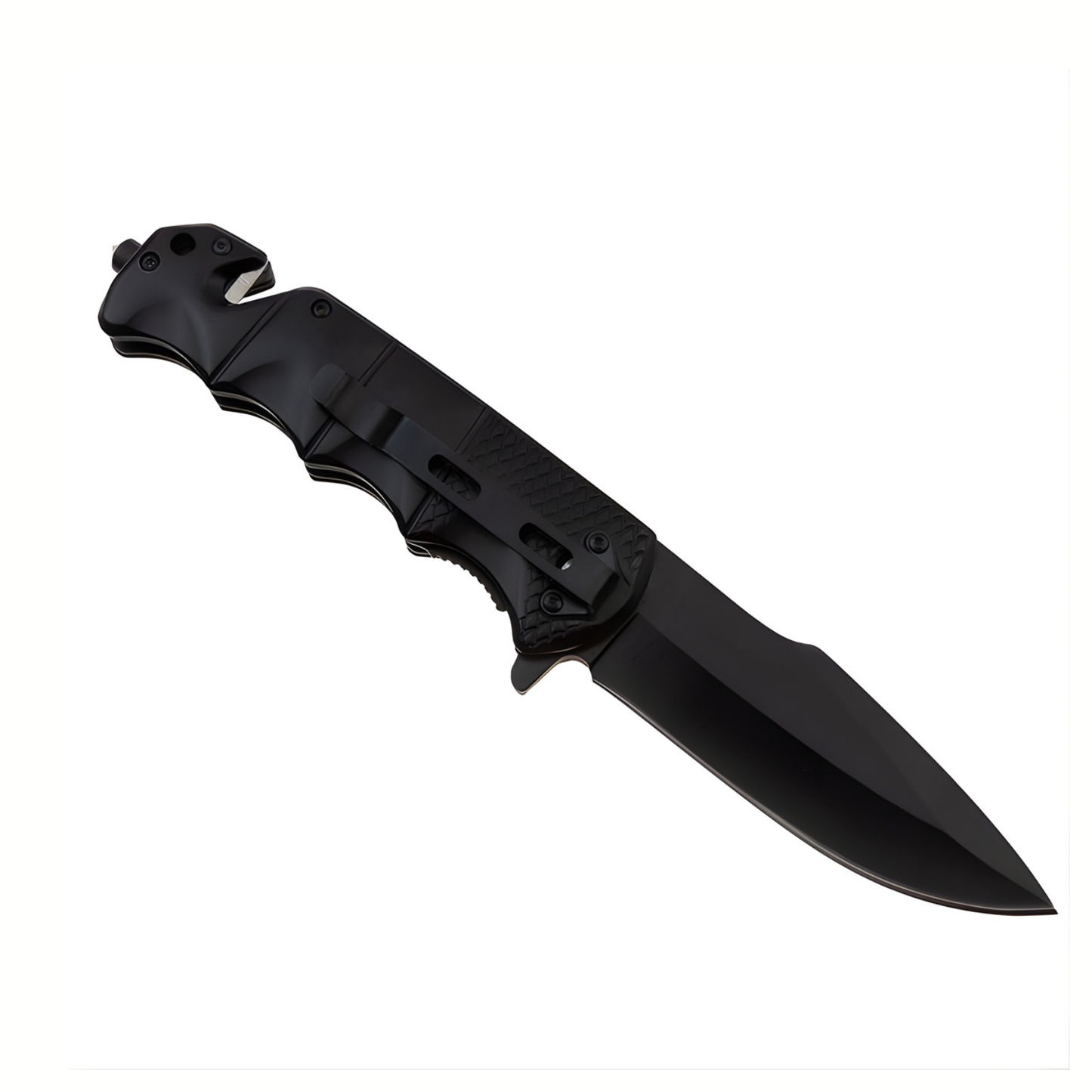 Cutit Pliabil Outdoor 23 cm Negru Lama Inox Taietor Centura Spargator Geam