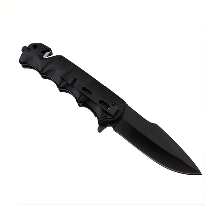 Cutit Pliabil Outdoor 23 cm Negru Lama Inox Taietor Centura Spargator Geam
