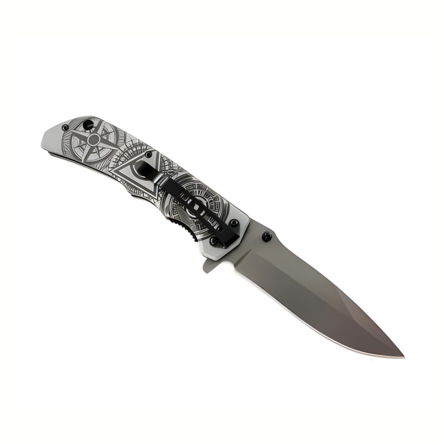 Cutit Pliabil Outdoor 22.5 cm Alb, Lama Inox cu Blocare, Clip Curea, Cutit Multifunctional pentru Camping, Drumetii