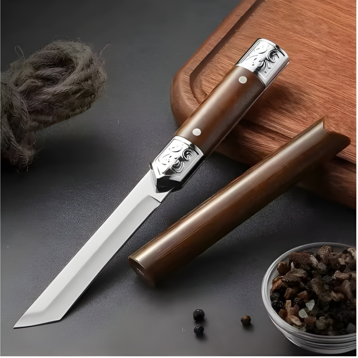 Cutit Decorativ Tip Katana Tanto 19.5 cm, Lama Inox, Maner Ergonomic, Cutit Outdoor si de Colectie cu Husa