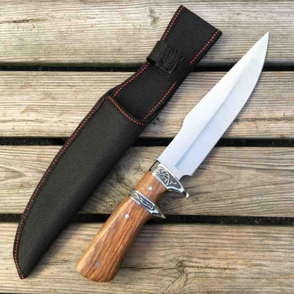 Cutit Camping Full Tang 31 cm Otel Inox Maner Lemn Lama Fixa cu Husa