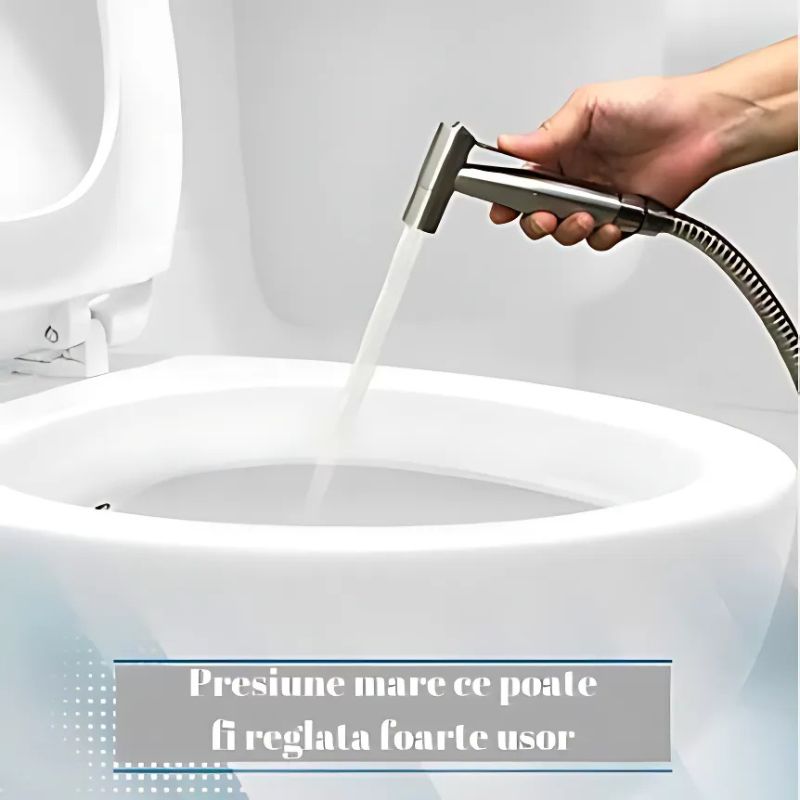 Cap Dus cu Functie Bideu, Cap T, cu Furtun Protectie Metal 1.43 m, Sistem Agatare, Mufa Racord si Accesorii