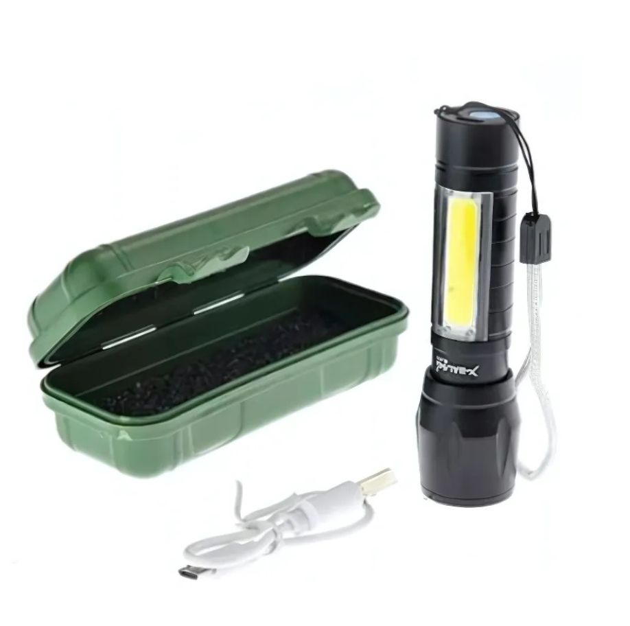 Lanterna LED CREE + COB, Zoom, 1000 Lumeni, Aluminiu, Rezistenta Apa, USB, 10 cm