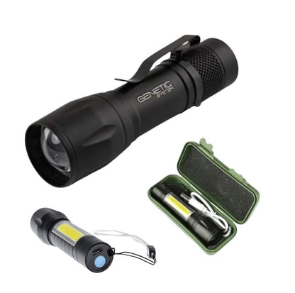 Lanterna LED CREE + COB, Zoom, 1000 Lumeni, Aluminiu, Rezistenta Apa, USB, 10 cm