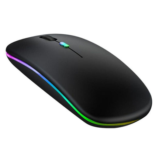 Mouse optic wireless cu iluminare LED RGB, negru, USB si Bluetooth, 3 trepte DPI, baterie reincarcabila, plug & play, compatibil PC si laptop
