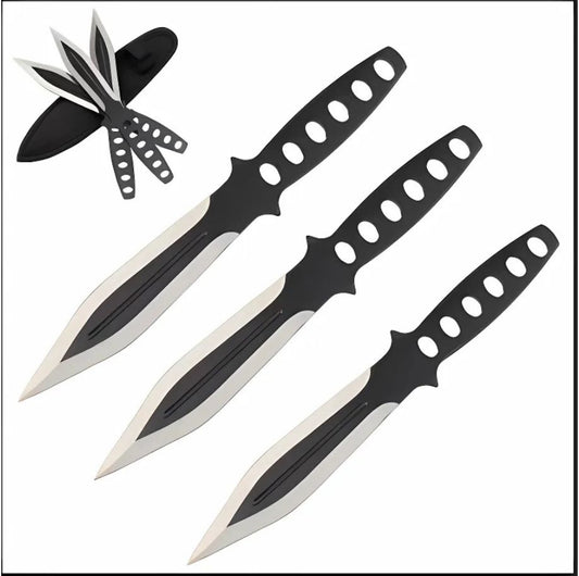 Set 3 Cutite De Aruncat Ballistic Blades, 22.5 cm, Negru, Otel Inoxidabil, Husa Cordura Inclusa