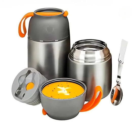 Termos alimente 650 ml inox cu capac bol, lingura pliabila, izolatie termica, etans, mancare calda sau rece, pranz birou scoala calatorii