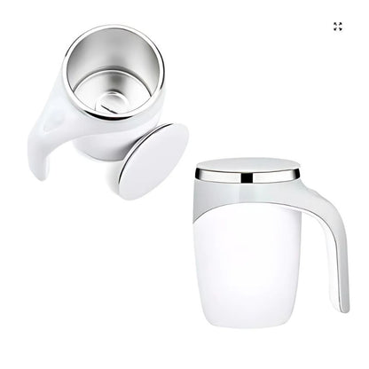 Cana Electrica Cu Auto Amestecare, Mixer Magnetic Cafea, Inox, Termos, USB, 380ml, Alb-Gri