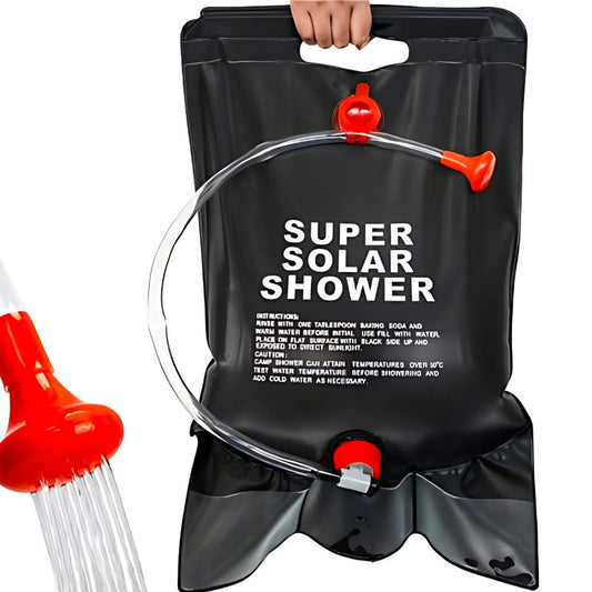 Dus Portabil cu Incalzire Solara  - pentru Camping, Furtun cu Robinet, 20L, Inchidere Etansa, Maner pentru Agatare, Negru